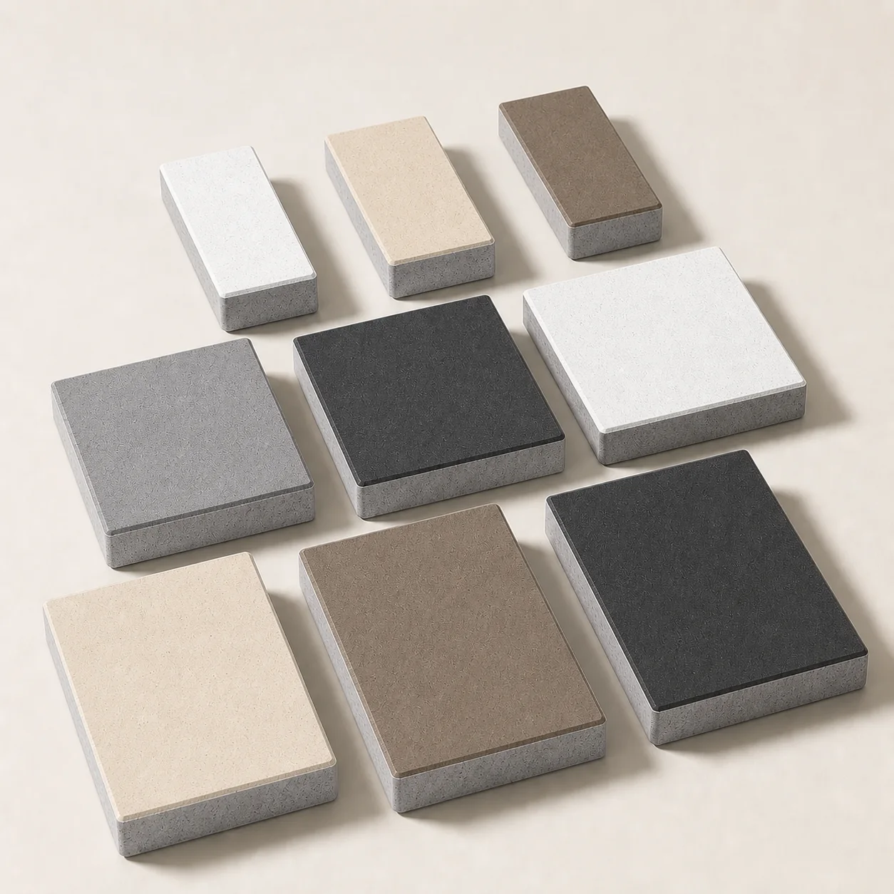 Ora Trio Smooth rectangular pavers with colored face layers and gray concrete bases