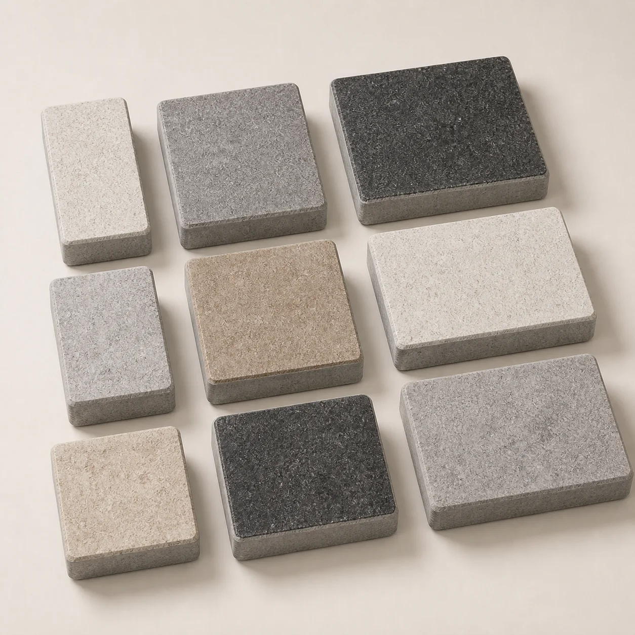 Ora Trio Textured rectangular pavers with no triangular pieces and natural gray bases