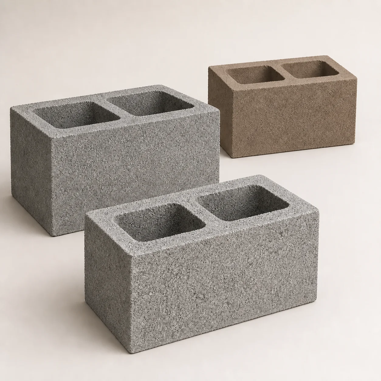 Three full-size double-cell concrete masonry units